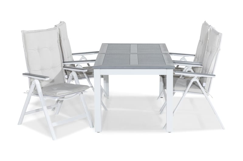 Monaco Spisegruppe 152-210x90 + 4 Monaco Light Stol m Pute - Hvit/Grå/Offwhite - Hagemøbler - Hagegruppe - Spisegrupper hage