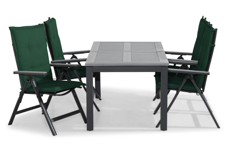 Monaco Spisegruppe 152-210x90 + 4 Monaco Light Stol m Pute - Svart/Grå/Grønn - Hagemøbler - Hagegruppe - Spisegrupper hage