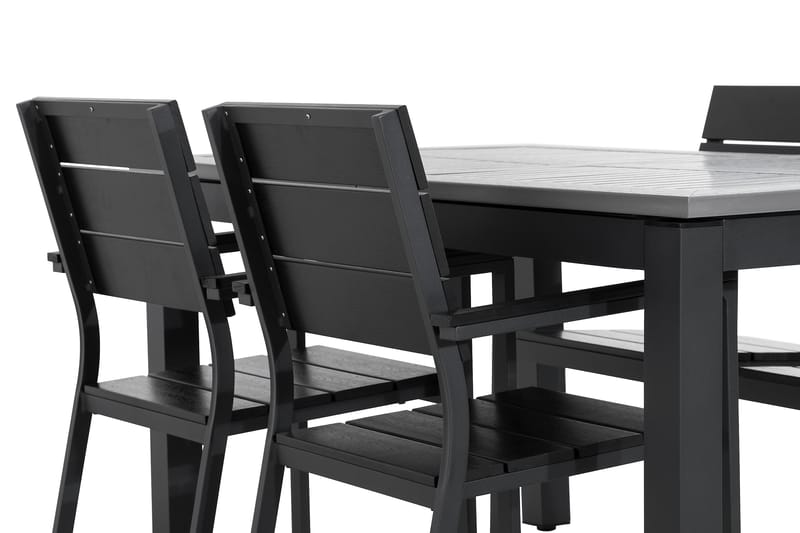 Monaco Spisegruppe 152-210x90 + 4 Tunis Stablestol - Svart - Hagemøbler - Hagegruppe - Spisegrupper hage