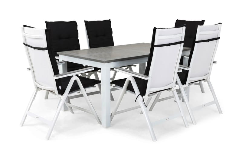 Monaco Spisegruppe 152-210x90 + 6 Monaco Light Stol m Pute - Hvit/Grå/Svart - Hagemøbler - Hagegruppe - Spisegrupper hage
