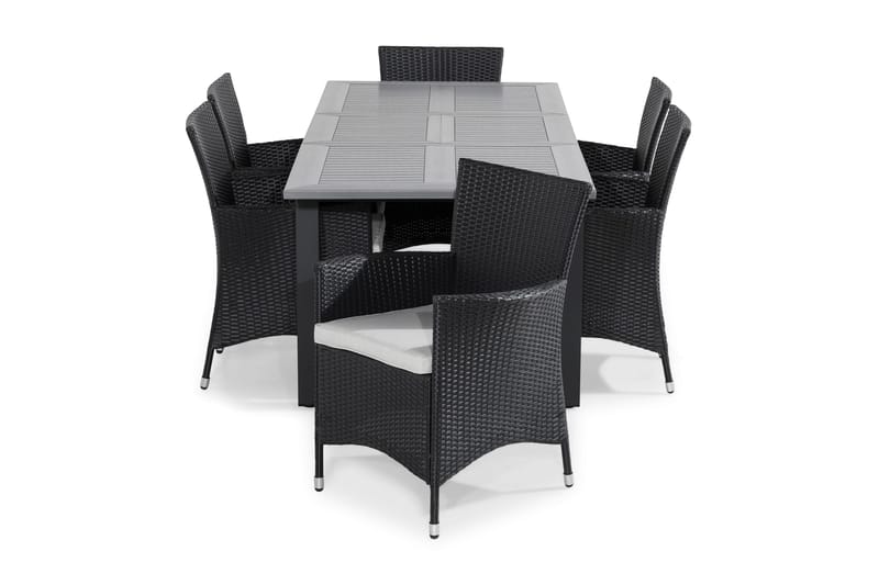 Monaco Spisegruppe 152-210x90 + 6 Thor Stoler m Pute, Grå/Svart