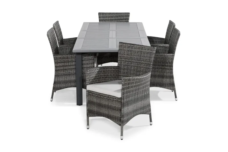 Monaco Spisegruppe 152-210x90 + 6 Thor Stoler m Pute, Grå/Svart