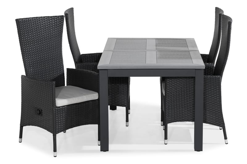 Monaco Spisegruppe 152-210x90+4 Jenny Stol Stillbar Pute - Svart/Offwhite - Hagemøbler - Hagegruppe - Spisegrupper hage
