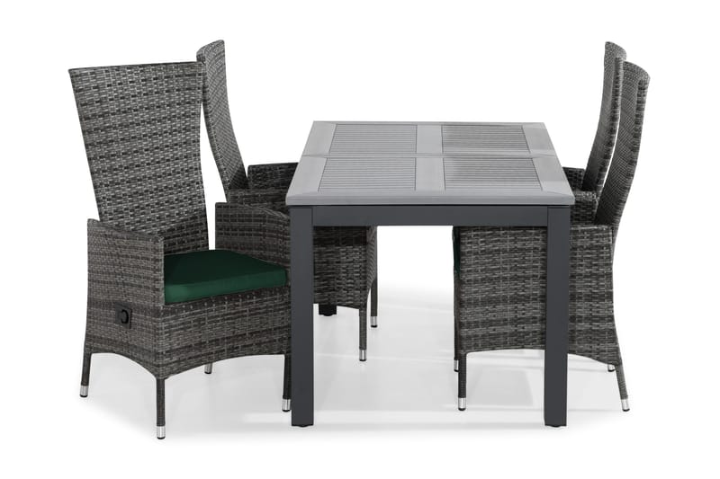 Monaco Spisegruppe 152-210x90+4 Jenny Stol Stillbar Pute - Svart/Grå/Grønn - Hagemøbler - Hagegruppe - Spisegrupper hage