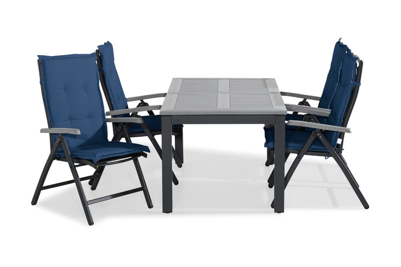 Monaco Spisegruppe 152-210x90+4 Monaco Posisjonsstol m Pute, Svart/Grå/Blå