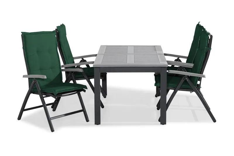 Monaco Spisegruppe 152-210x90+4 Monaco Posisjonsstol m Pute - Svart/Grå/Grønn - Hagemøbler - Hagegruppe - Spisegrupper hage