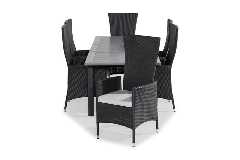 Monaco Spisegruppe 152-210x90+6 Jenny Stol Stillbar Pute - Svart/Offwhite - Hagemøbler - Hagegruppe - Spisegrupper hage
