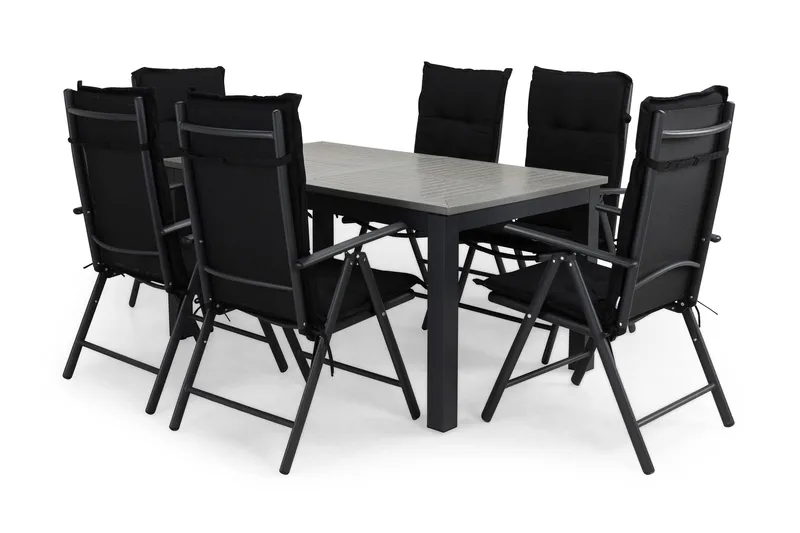 Monaco Spisegruppe 152-210x90+6 Maggie Posisjonsstol m Pute - Svart - Hagemøbler - Hagegruppe - Spisegrupper hage