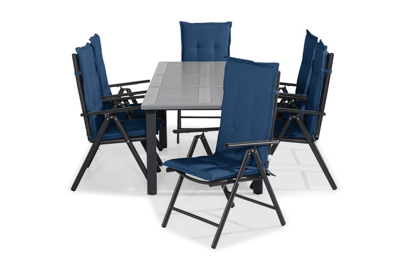 Monaco Spisegruppe 152-210x90+6 Maggie Posisjonsstol m Pute - Svart/Blå - Hagemøbler - Hagegruppe - Spisegrupper hage