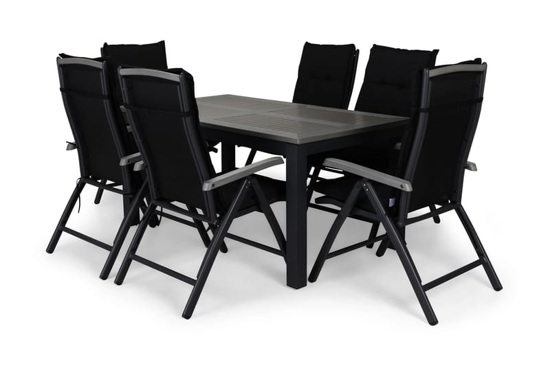 Monaco Spisegruppe 152-210x90+6 Monaco Posisjonsstol m Pute - Svart/Grå - Hagemøbler - Hagegruppe - Spisegrupper hage