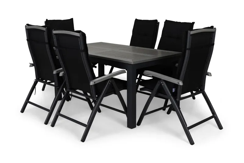 Monaco Spisegruppe 152-210x90+6 Monaco Posisjonsstol m Pute - Svart/Grå - Hagemøbler - Hagegruppe - Spisegrupper hage