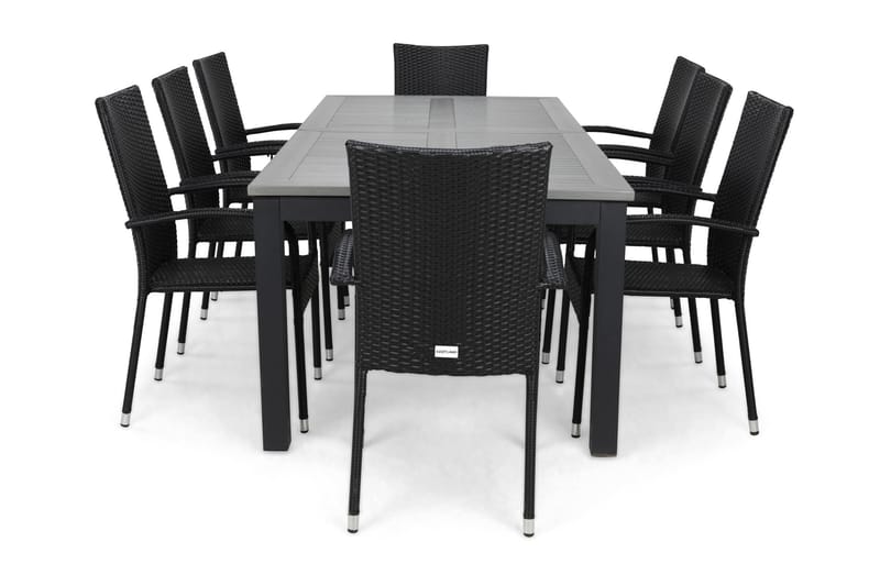 Monaco Spisegruppe 220-280+8 Thor Light Stoler - Svart - Hagemøbler - Hagegruppe - Spisegrupper hage