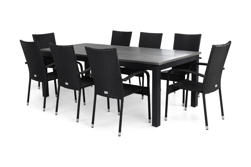 Monaco Spisegruppe 220-280+8 Thor Light Stoler - Svart - Hagemøbler - Hagegruppe - Spisegrupper hage