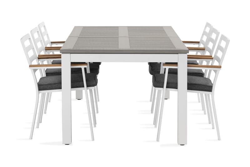 Monaco Spisegruppe 220-280 cm + 6 Oliver Spisestol - Alu/Hvit - Hagemøbler - Hagegruppe - Spisegrupper hage