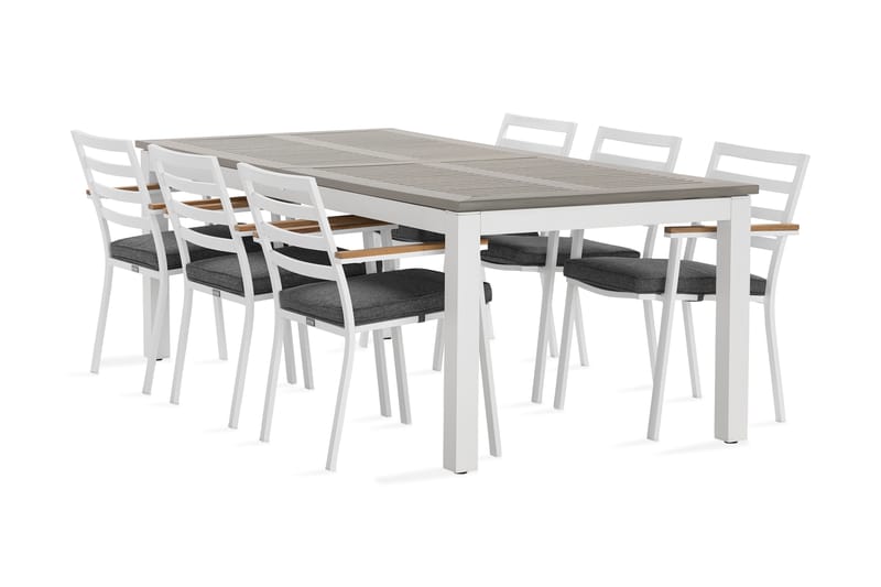 Monaco Spisegruppe 220-280 cm + 6 Oliver Spisestol - Alu/Hvit - Hagemøbler - Hagegruppe - Spisegrupper hage