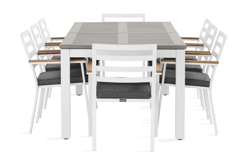 Monaco Spisegruppe 220-280 cm + 8 Oliver Spisestol - Alu/Hvit - Spisegrupper hage