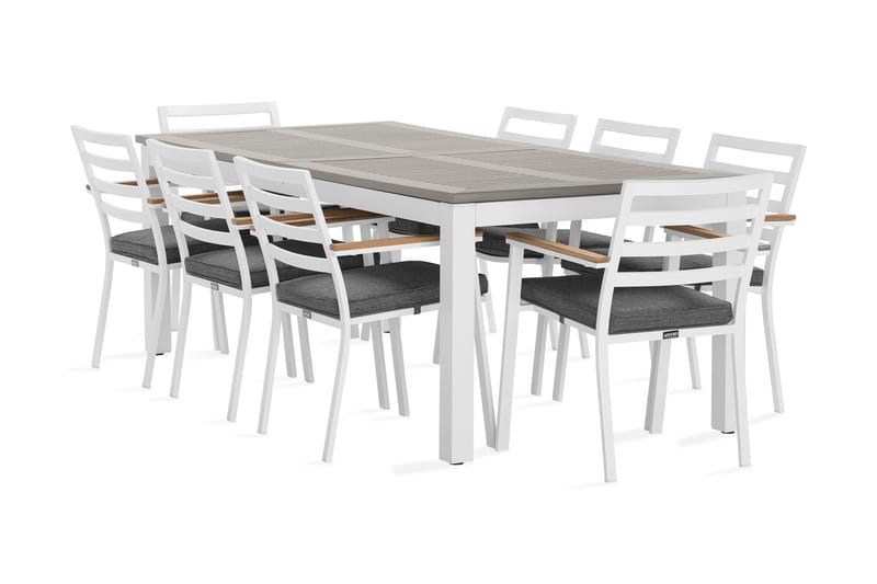 Monaco Spisegruppe 220-280 cm + 8 Oliver Spisestol - Alu/Hvit - Hagemøbler - Hagegruppe - Spisegrupper hage