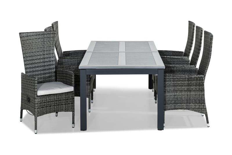 Monaco Spisegruppe 220-280x100 + 6 Jenny Stol Stillbar Pute - Svart/Grå/Offwhite - Hagemøbler - Hagegruppe - Spisegrupper hage