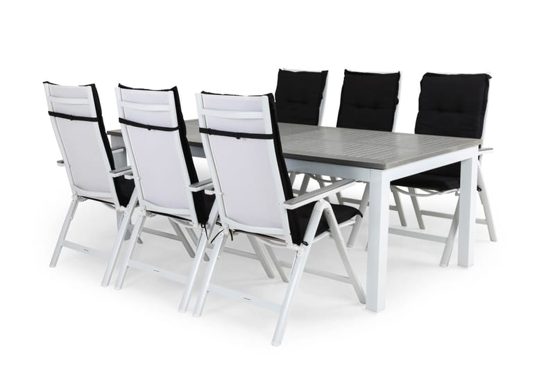 Monaco Spisegruppe 220-280x100 + 6 Monaco Light Stol m Pute - Hvit/Grå/Svart - Hagemøbler - Hagegruppe - Spisegrupper hage