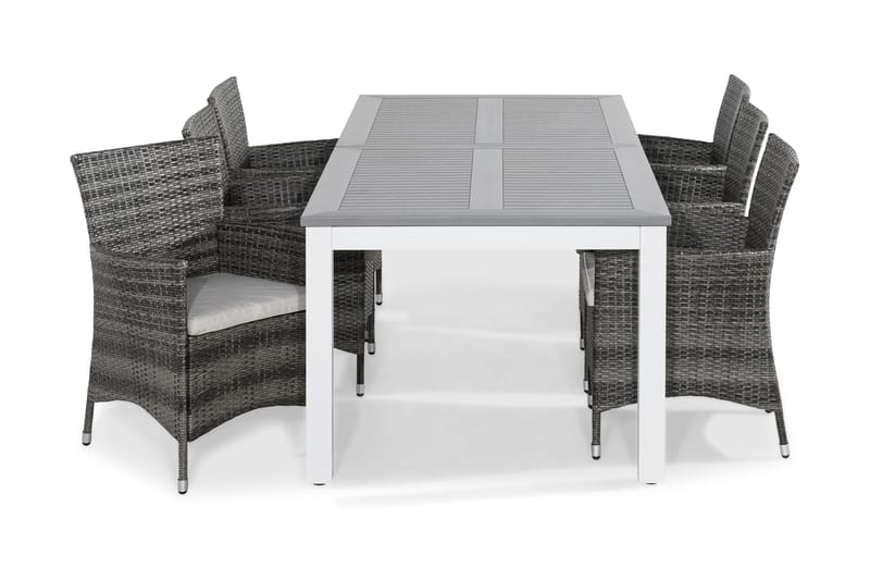 Monaco Spisegruppe 220-280x100 + 6 Thor Stoler m Pute - Hvit/Grå - Hagemøbler - Hagegruppe - Spisegrupper hage