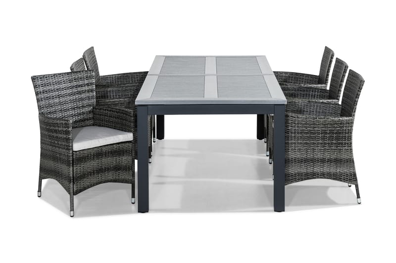 Monaco Spisegruppe 220-280x100 + 6 Thor Stoler m Pute - Svart/Grå - Hagemøbler - Hagegruppe - Spisegrupper hage