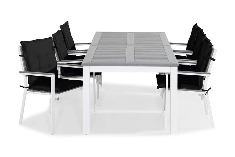 Monaco Spisegruppe 220-280x100 + 6 Tunis Stablestol m Pute - Hvit/Grå/Svart - Hagemøbler - Hagegruppe - Spisegrupper hage