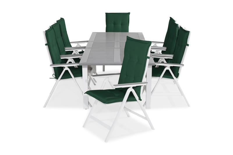 Monaco Spisegruppe 220-280x100 + 8 Monaco Light Stol m Pute - Hvit/Grå/Grønn - Hagemøbler - Hagegruppe - Spisegrupper hage