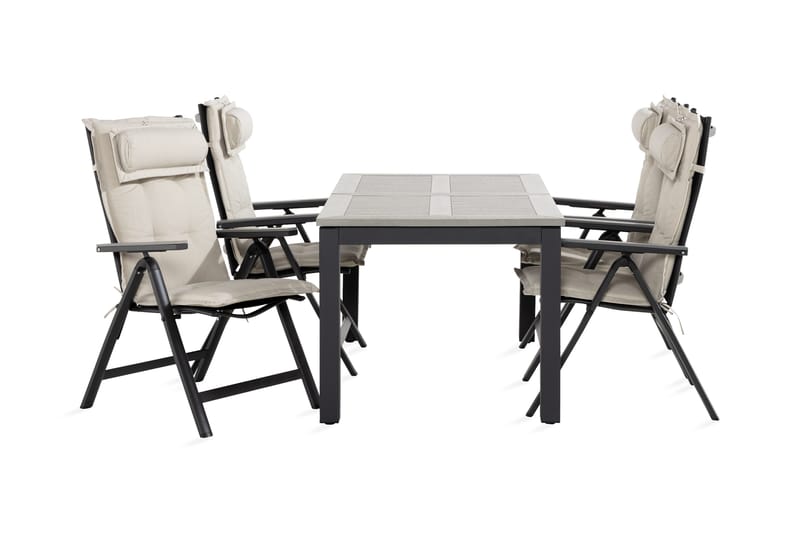 Monaco Spisegruppe 90x152-210+4 Monaco Light Stol +Pute - Svart/Grå/Offwhite - Hagemøbler - Hagegruppe - Spisegrupper hage
