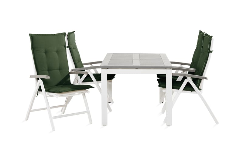 Monaco Spisegruppe 90x152-210+4 Stoler m Pute - Hvit/Grønn - Hagemøbler - Hagegruppe - Spisegrupper hage