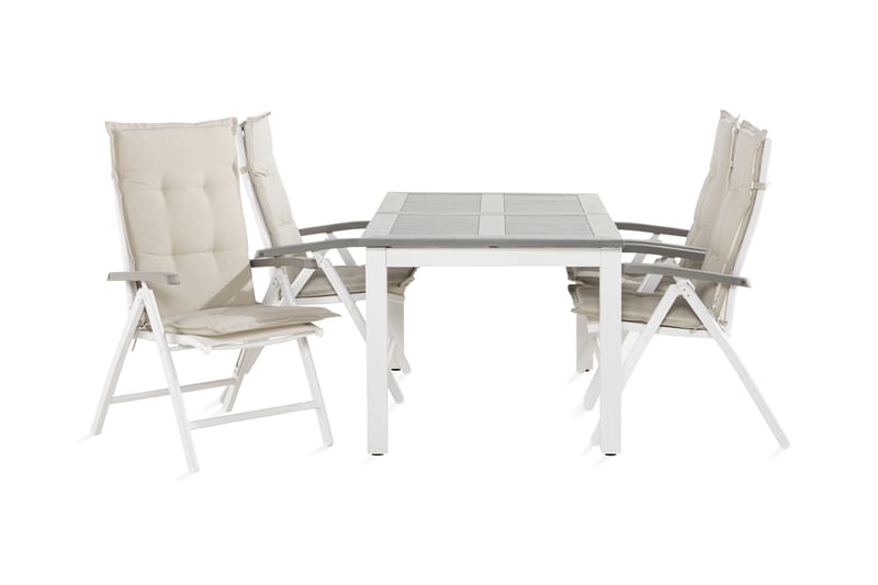 Monaco Spisegruppe 90x152-210+4 Stoler m Pute - Hvit/Offwhite - Hagemøbler - Hagegruppe - Spisegrupper hage