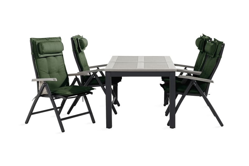 Monaco Spisegruppe 90x152-210+4 Stoler m Pute - Svart/Grå/Grønn - Hagemøbler - Hagegruppe - Spisegrupper hage