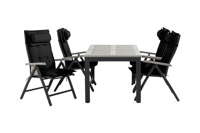 Monaco Spisegruppe 90x152-210+4 Stoler m Pute - Svart/Grå - Hagemøbler - Hagegruppe - Spisegrupper hage