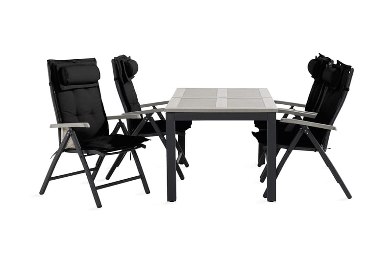 Monaco Spisegruppe 90x152-210+4 Stoler m Pute, Svart/Grå