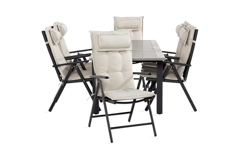 Monaco Spisegruppe 90x152-210+6 Maggie Stoler m Pute, Svart/Offwhite