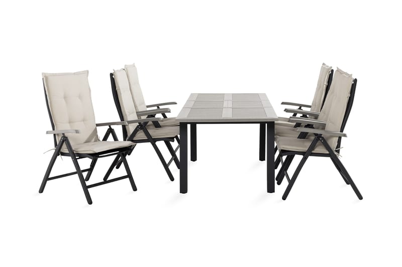 Monaco Spisegruppe 90x152-210+6 Stoler m Pute, Svart/Grå/Offwhite