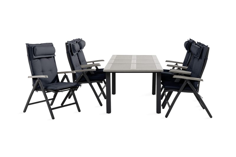 Monaco Spisegruppe 90x152-210+6 Stoler m Pute, Svart/Grå