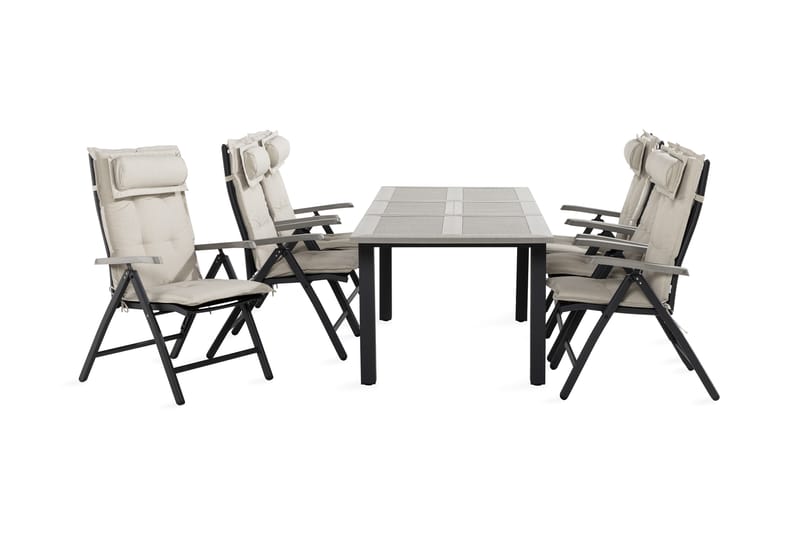 Monaco Spisegruppe 90x152-210+6 Stoler m Pute - Svart/Grå/Offwhite - Hagemøbler - Hagegruppe - Spisegrupper hage