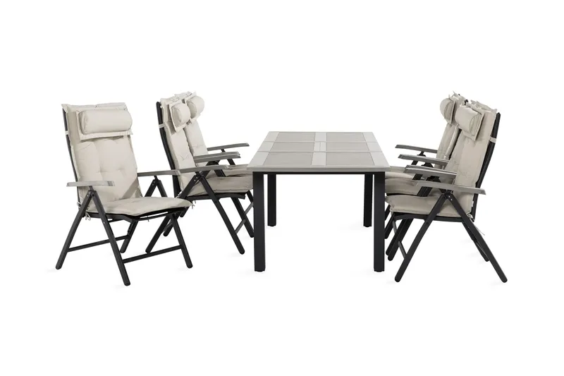 Monaco Spisegruppe 90x152-210+6 Stoler m Pute, Svart/Grå/Offwhite