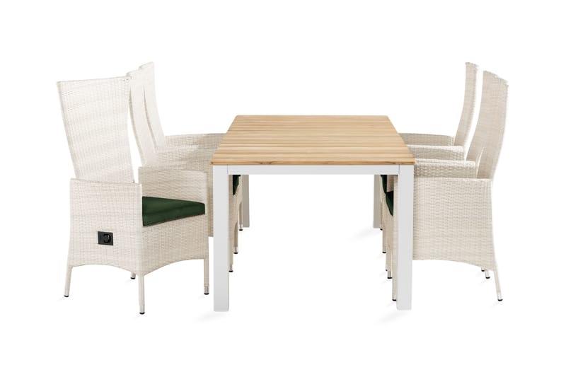Olive Spisegruppe 210x100 + 6 Jenny Lenestol Stillbar m Pute - Hvit/Teak/Grønn - Hagemøbler - Hagegruppe - Spisegrupper hage