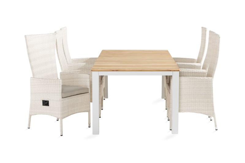 Olive Spisegruppe 210x100 + 6 Jenny Lenestol Stillbar m Pute - Hvit/Teak - Hagemøbler - Hagegruppe - Spisegrupper hage
