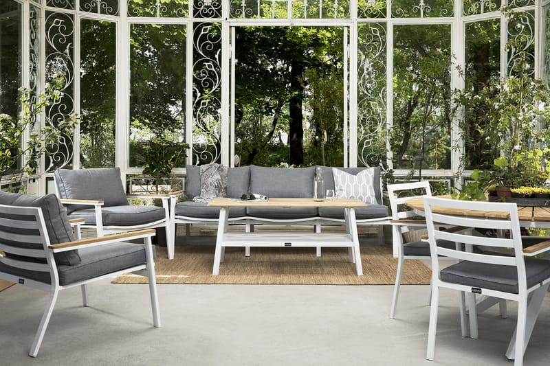 Oliver Spisegruppe Ø140+6 Stoler+Puter - Teak/Hvit - Hagemøbler - Hagegruppe - Spisegrupper hage