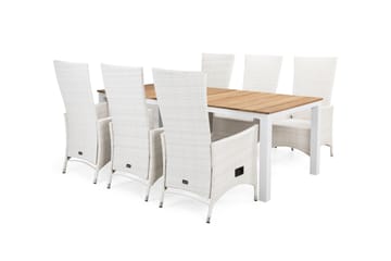 Oliver Spisegruppe 210+6 Jenny Regulerbare Stoler - Hvit/Teak - Hagemøbler - Hagegruppe - Spisegrupper hage