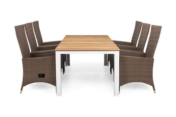 Oliver Spisegruppe 210+6 Jenny Regulerbare Stoler - Hvit/Teak/Sand - Hagemøbler - Hagegruppe - Spisegrupper hage