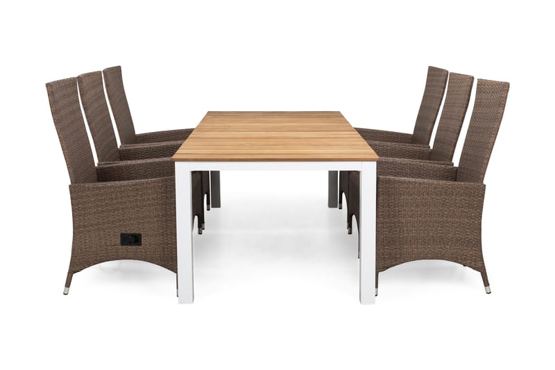 Oliver Spisegruppe 210+6 Jenny Regulerbare Stoler - Hvit/Teak/Sand - Hagemøbler - Hagegruppe - Spisegrupper hage