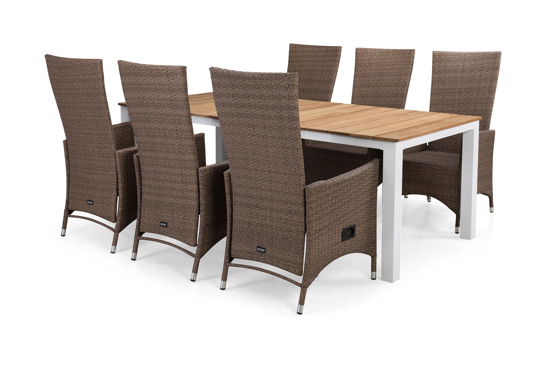 Oliver Spisegruppe 210+6 Jenny Regulerbare Stoler - Hvit/Teak/Sand - Hagemøbler - Hagegruppe - Spisegrupper hage