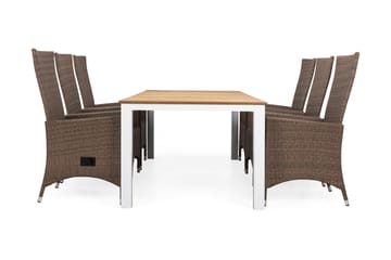 Oliver Spisegruppe 210+6 Jenny Regulerbare Stoler - Hvit/Teak/Sand - Hagemøbler - Hagegruppe - Spisegrupper hage