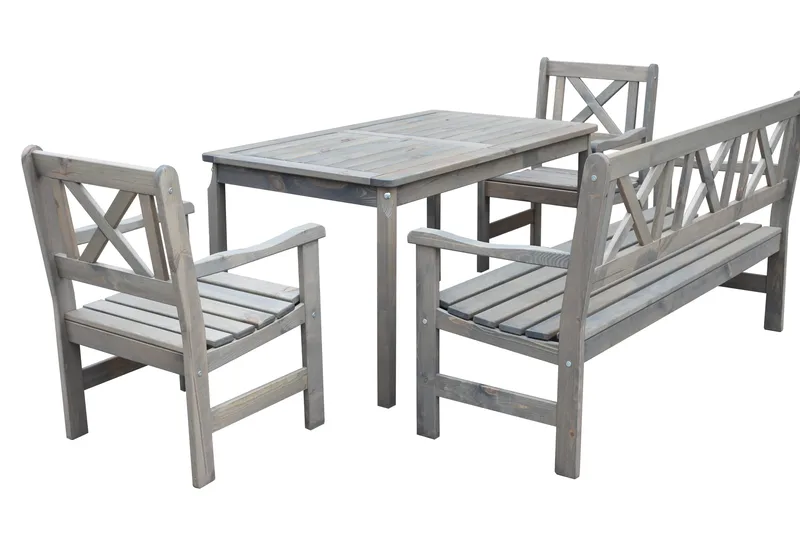 Olivo Spisegruppe + 2 Stoler + Benk - Grå - Hagemøbler - Hagegruppe - Spisegrupper hage