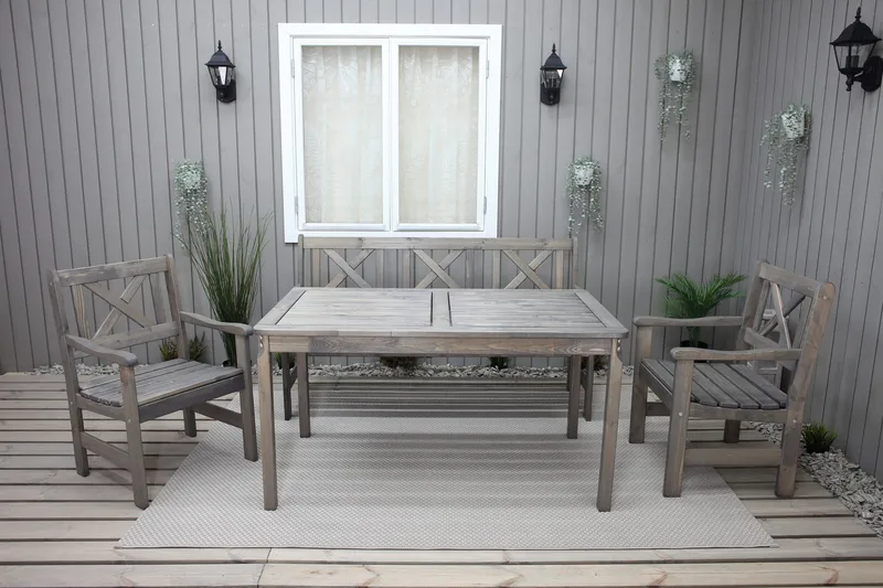 Olivo Spisegruppe + 2 Stoler + Benk - Grå - Hagemøbler - Hagegruppe - Spisegrupper hage