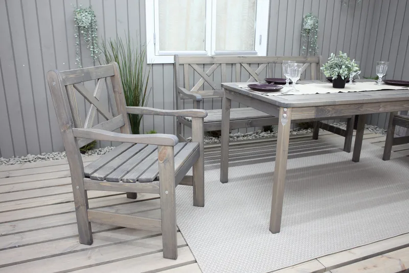 Olivo Spisegruppe + 2 Stoler + Benk - Grå - Hagemøbler - Hagegruppe - Spisegrupper hage
