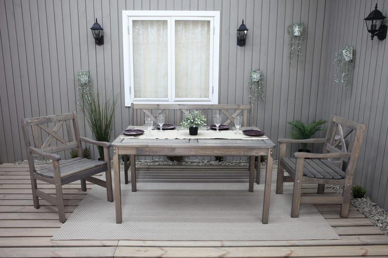 Olivo Spisegruppe + 2 Stoler + Benk - Grå - Hagemøbler - Hagegruppe - Spisegrupper hage